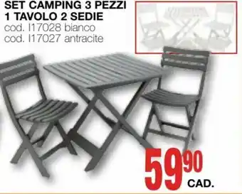 Set Camping 3 pezzi 2 tavolo 2 sedie