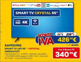 Euronics Samsung Smart TV Led 55" UE55AU7170 offerta