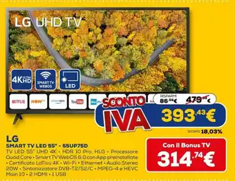 Euronics LG Smart TV Led 55" - 55UP75D offerta