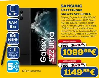 Euronics Samsung Smartphone Galaxy S22 Ultra 256GB offerta