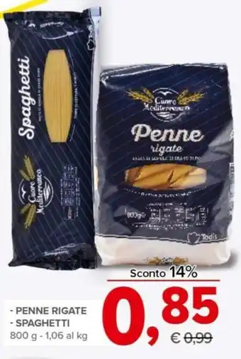 Todis Penne Rigate Spaghetti 800 g - 1,06 al kg offerta