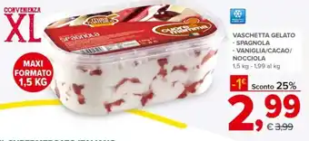 Todis Vaschetta Gelato Spagnola Vaniglia/Cacao/Nocciola 1,5 kg al kg offerta