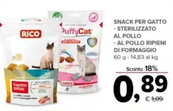 Todis Snack Per Gatto Sterilizzato Al Polo,Al Pollo Ripieni Di Formaggio 60 g offerta