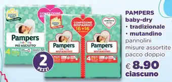 Acqua & Sapone Pampers baby-dry tradizionale - mutandino pannolini misure assortite pacco doppio offerta