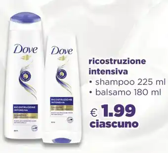 Acqua & Sapone Dove ricostruzione intensiva shampoo 225 ml/balsamo 180 ml offerta