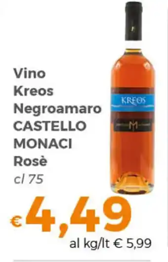 Tocal Castello Monaci Vino Kreos Negroamaro Rosè cl 75 offerta