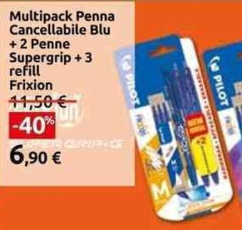 Carrefour Multipack Penna Cancellabile Blu + 2 Penne Supergrip + 3 refill Frixion offerta