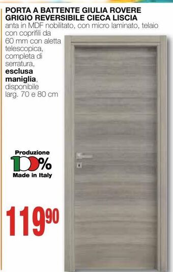 Mondo Brico Porta a battente giulia rovere grigio reversibile cieca liscia offerta