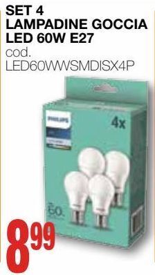 Mondo Brico Set 4 lampadine goccia led 60w e27 offerta