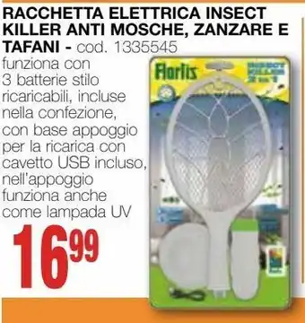 Racchetta elettrica incect killer anti mosche, zanzare e tafani
