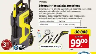 Lidl Idropulitrice alta pressione parkside offerta