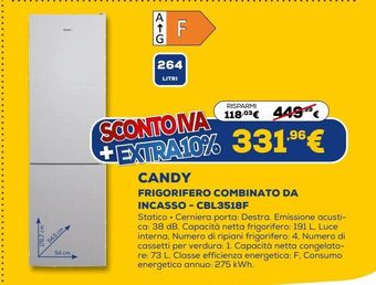 Euronics Candy frigorifero combinato da incasso - cbl3518f offerta