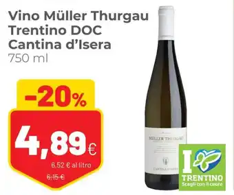 Coop Müller Thurgau Vino Trentino DOC Cantina D'Isera 750 ml offerta