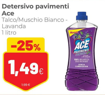 Coop Ace Detersivo Pavimenti Talco/Muschio Bianco - Lavanda 1 Litro offerta