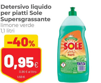 Coop Sole Supersgrassante Detersivo Liquido Per Piatti Limone Verde 1.1 Litri offerta