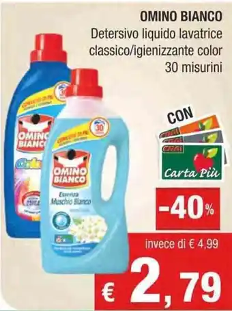 Crai Omino Bianco Detersivo Liquido Lavatrice classico/igienizzante color 30 misurini offerta