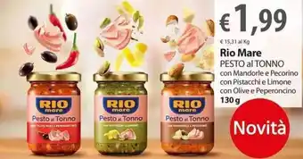 Extra Supermercati Rio Mare Pesto al Tonno con Mandorle e Pecorino con Pistacchi e Limone con Olive e Peperoncino 130 g offerta