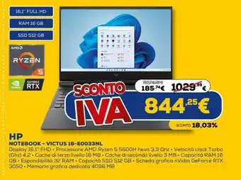 Euronics Hp notebook - victus 16-e0033nl offerta