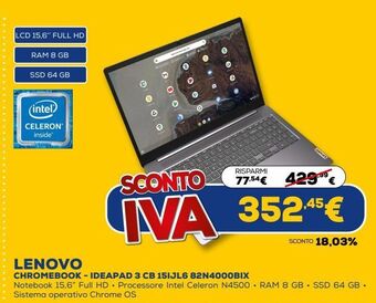 Euronics Lenovo chromebook - ideapad 3 cb 15ijl6 82n4000bix offerta