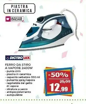 Happy Casa Lux Dictro Ferro Da Stiro A Vapore 2400 W offerta