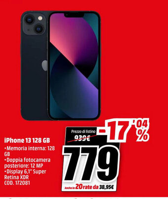 MediaWorld iPhone 13 128 GB offerta