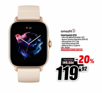 MediaWorld Amazfit Smartwatch GTS3 offerta