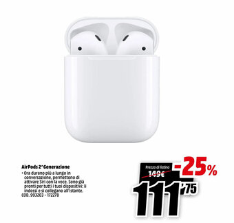 MediaWorld AirPods 2^Generazione offerta