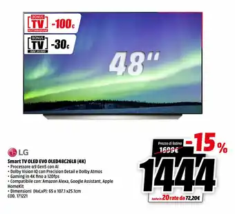 MediaWorld LG Smart TV OLED EVO OLED48C26LB (4K) offerta