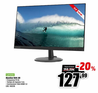 MediaWorld Lenovo Monitor D24-20 offerta