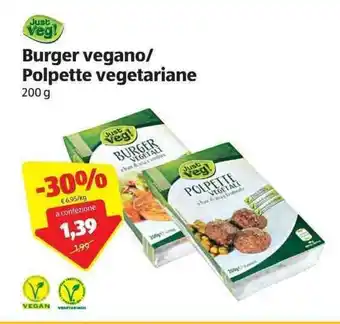 ALDI Just Veg! Burger vegano/Polpette vegetariane 200g offerta