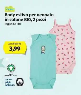 ALDI Body estivo per neonato in cotone Bio, 2 pezzi offerta