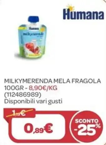 Bimbo Store Humana Milky Merenda Mela Fragola 100gr offerta