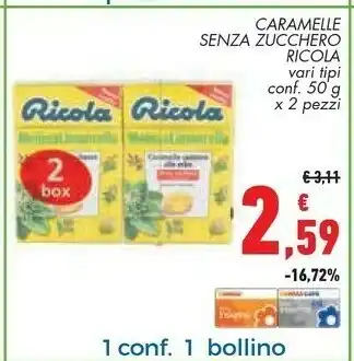 Conad Ricola Caramelle Svizzere Alle Erbe Eucaliptolo Senza Zucchero 50 G(ml) offerta