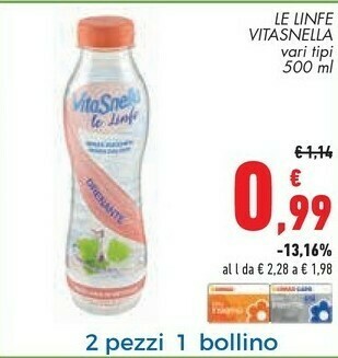 Conad Vitasnella Le Linfe Con Acqua Di Cocco Reidratante 500 G(ml) offerta