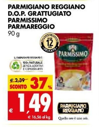 Tigros Parmissimo Parmareggio Parmigiano Reggiano D.o.p. Grattugiato 90g offerta