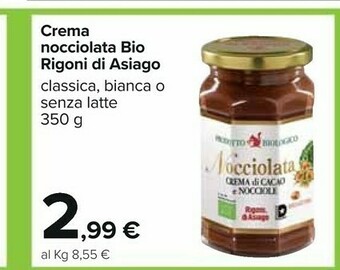 Carrefour Rigoni Di Asiago Nocciolata Crema Di Cacao E Nocciole Bio 350 G(ml) offerta