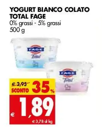 Tigros Fage Bianco Colato Total Yogurt 500g offerta