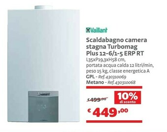Vaillant Scaldabagno Camera Stagna Turbomag Plus 12-6/1-5 Erp Rt