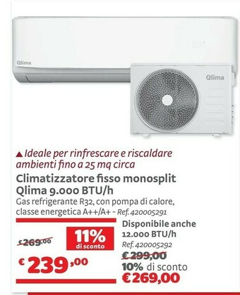 Qlima Climatizzatore Fisso Monosplit 9000 BTU/h