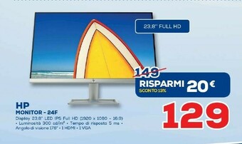 Euronics HP 24f 60,5 Cm (23.8") 1920 X 1080 Pixel Full HD LED Argento offerta