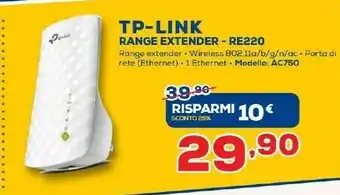 Euronics Tp Link TP-LINK RE220 Trasmettitore Di Rete 10,100 Mbit/s Bianco offerta