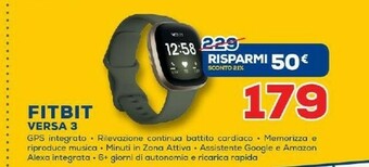 Euronics Fitbit Versa 3 AMOLED Nero GPS (satellitare) offerta