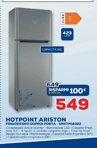 Euronics Hotpoint ENXTM 18322 X F 1 Frigorifero Con Congelatore Libera Installazione 423 L Acciaio Inossidabile offerta
