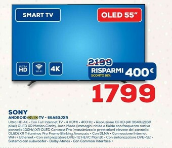 Euronics Sony XR-55A83J 139,7 Cm (55") 4K Ultra HD Smart TV Wi-Fi Nero offerta