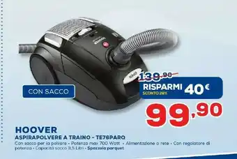 Euronics Hoover Telios Plus TE76PAR 011 3,5 L Aspiratore A Cilindro Secco 700 W Sacchetto Per La Polvere offerta