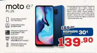 Euronics Motorola Moto E7 Plus 16,5 Cm (6.5") 4 GB 64 GB Doppia SIM 4G Micro-USB Blu Android 10.0 5000 MAh offerta