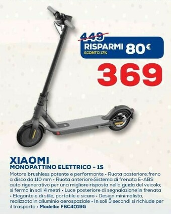 Euronics Xiaomi Mi Electric Scooter 1S 25 Km/h Nero offerta