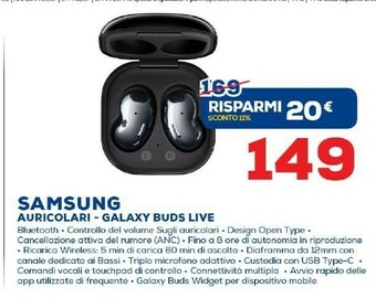 Euronics Samsung Galaxy Buds Live Cuffia Auricolare Bluetooth Nero offerta
