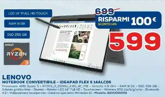Euronics Lenovo IdeaPad 5 14ALC05 Computer Portatile 35,6 Cm (14") 1920 X 1080 Pixel AMD Ryzen 5 8 GB DDR4-SDRAM 512 GB SSD Wi-Fi 6 (8 offerta