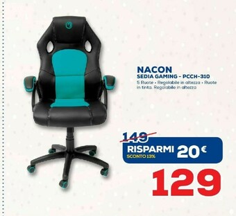 Euronics NACON PCCH-310 Sedia Per Videogioco Sedia Per Gaming Universale Sedia Imbottita Tappezzata offerta